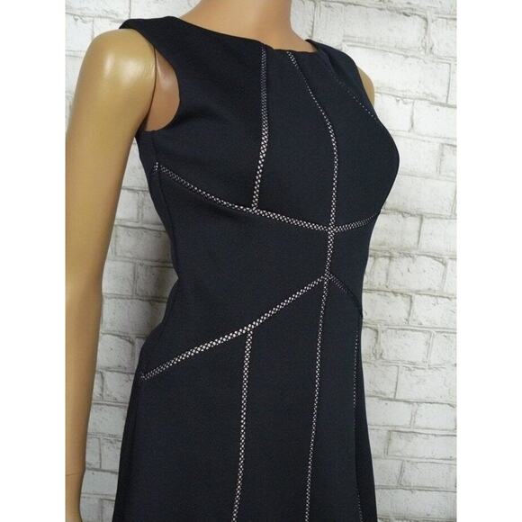 Calvin Klein Navy Blue Fit & Flare Scuba Stretch Dress w/Nude Lace Rows 2 NEW - Picture 4 of 8